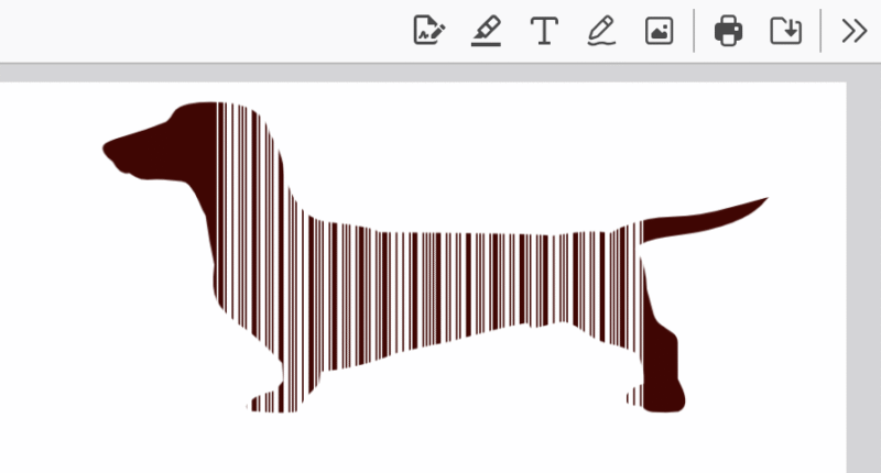 Screenshot of a TCPDF barcode in the shape of a dog in the upper right corner of a PDF page.