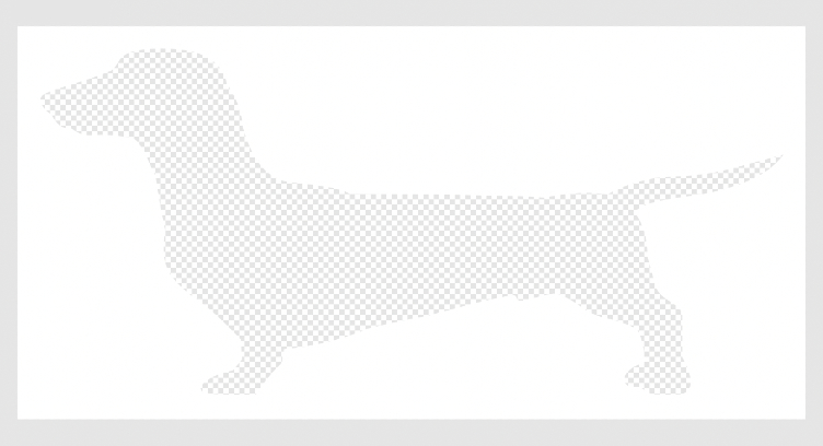 a screenshot of a transparent vector image of a dachshund, white with the dog-shape cutout.