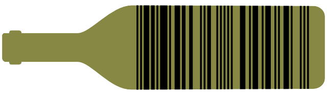 Graphical image of wine bottle shape with barcode instead of label, meant to be cute.